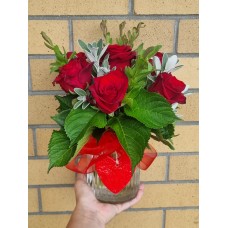 Red Rose Vase Posy With Ceramic Heart